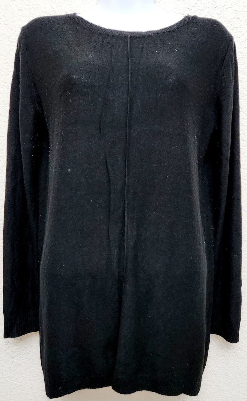 Two Twenty Five Black Cashmere Blend Top Medium Faux Back Zip Lightweight Soft